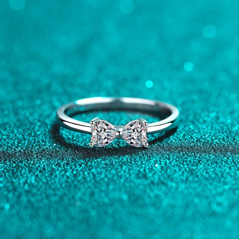 Certified .8 ct. t.w. Moissanite Diamond Heart Bow Ring NEW